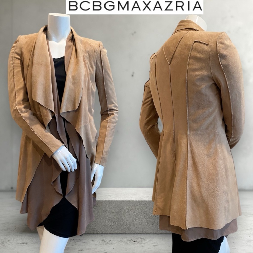 $648bcbgmaxazria Suede Camel Draped Blazer Coat Jacket Minimalist Quite Luxury
